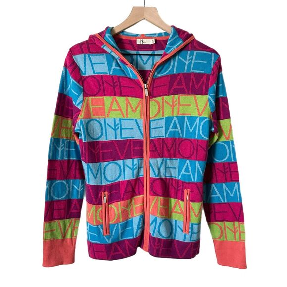 Neve Amo Colorful Cotton Wool Blend Zip Up Hoodie Ski Sweater Jacket Size Medium - Picture 1 of 5